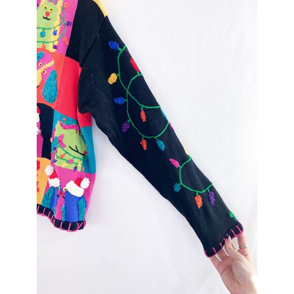 Vintage Novelty Patchwork Dog Christmas Knit Sweater Large Dopamine Dressing - Picture 8 of 10